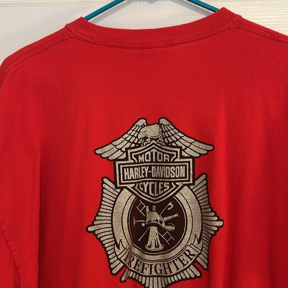 Harley Davidson Motorcycles Red Firefighter Short Sleeve T- Shirt Tee Men’s XL - Picture 11 of 16